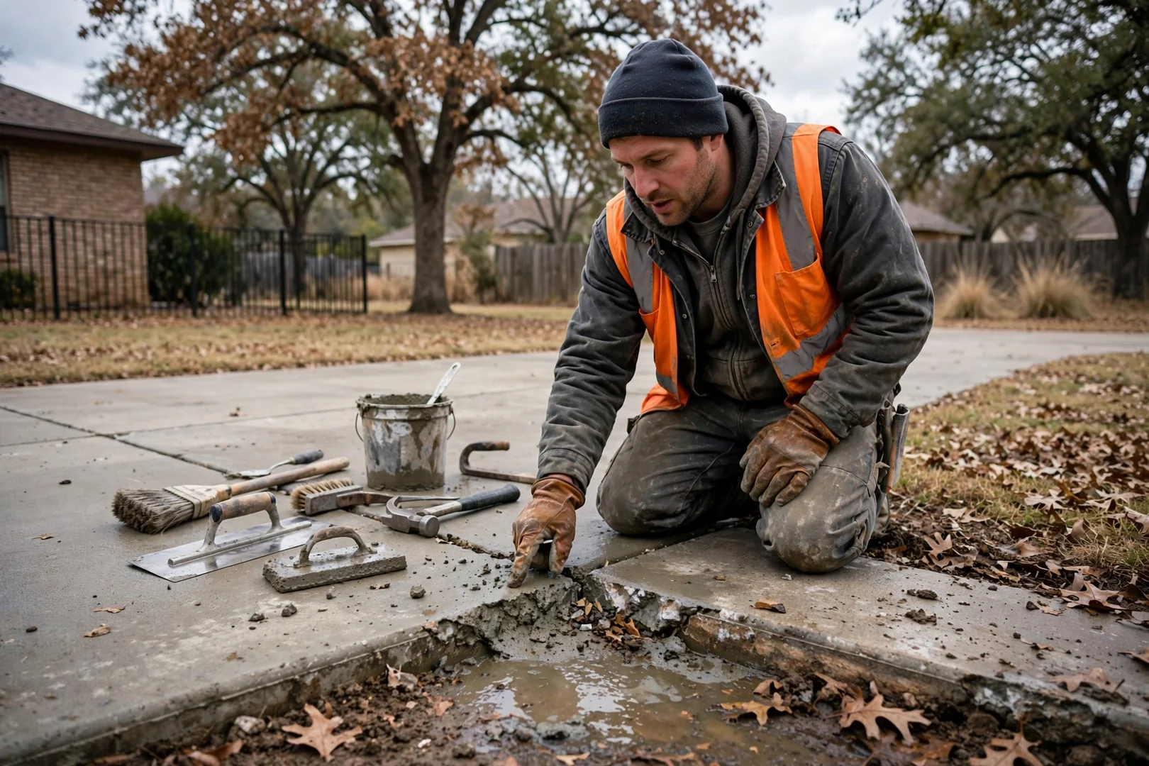 Contractor reviewing written commercial concrete estimate on site