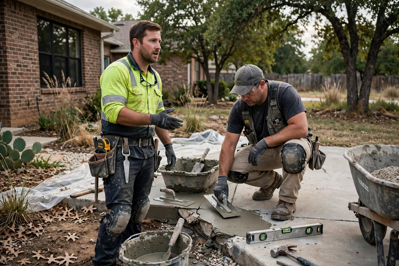 Contractor measuring a residential driveway slab for a written estimate