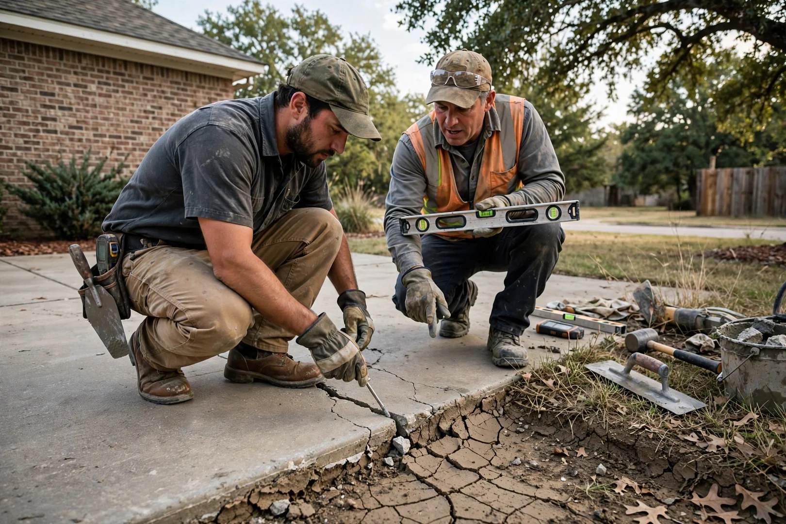 Elevation measurement taken across a sunken driveway slab