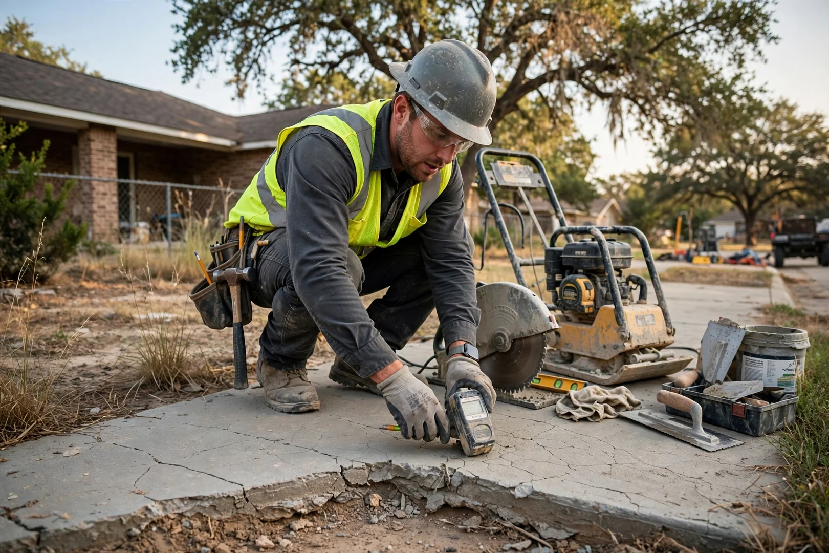 Corinth Concrete Contractors Elite technician reviewing Concrete equipment in Corinth, TX