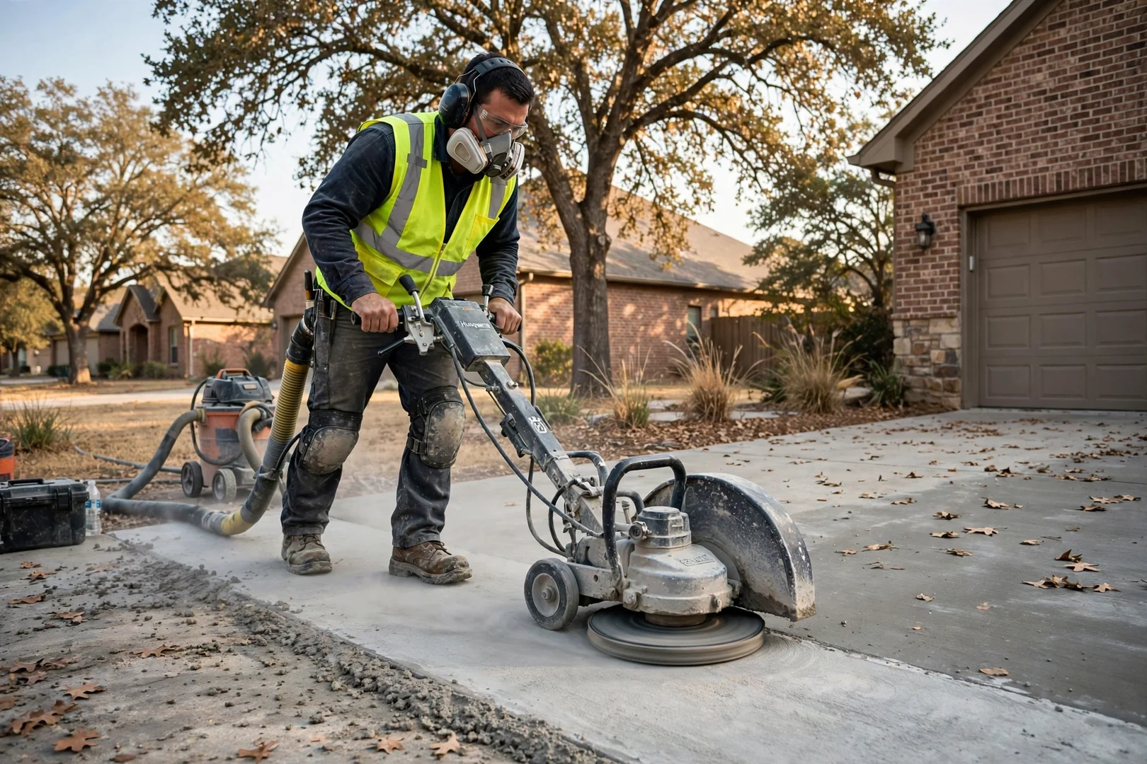 Diamond grinder opening a concrete surface profile before epoxy primer application