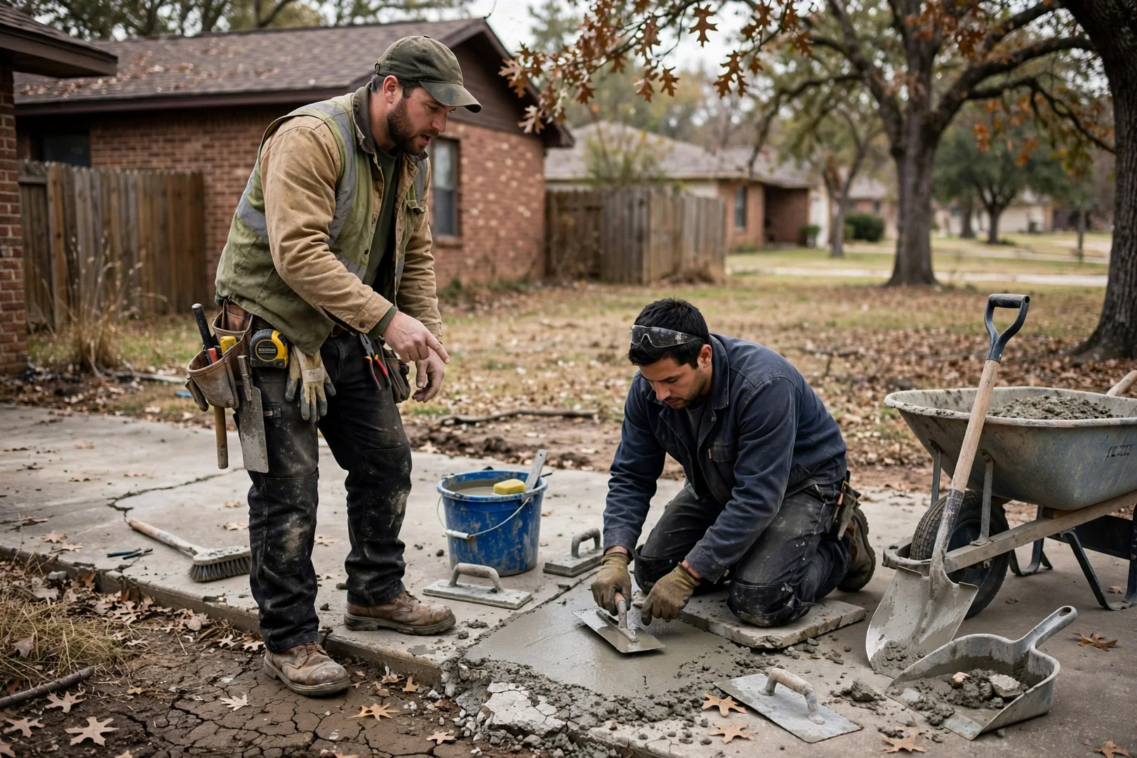 Hand-fitted flagstone patio with tight joints beside a landscaped Corinth back yard